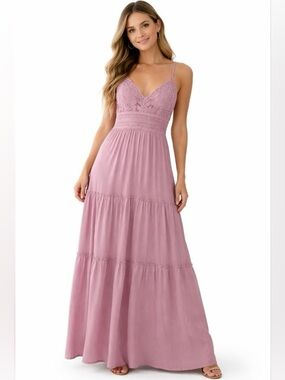 Mo Comment Crochet Bodice Spaghetti Strap Maxi Dress in Lavender - Size 2X - EUC